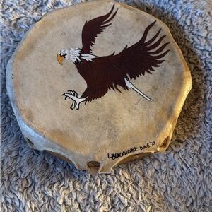 Artisan Native American Handcrafted Drum with Eagle Design - signed by artist